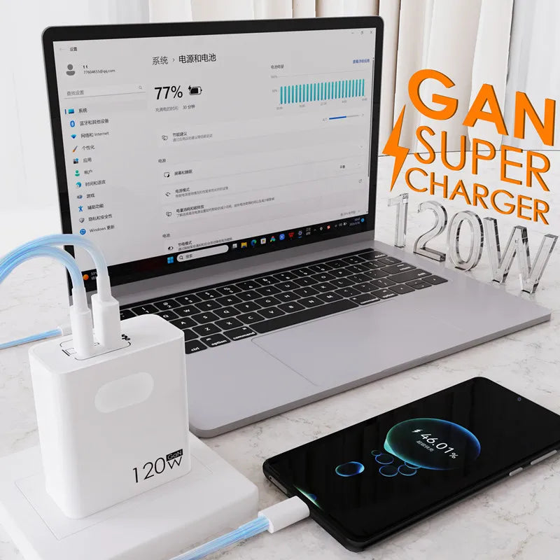 USB C 120W Gan Super Fast PD Charger For Laptop Tablets iPhone 15 iPad