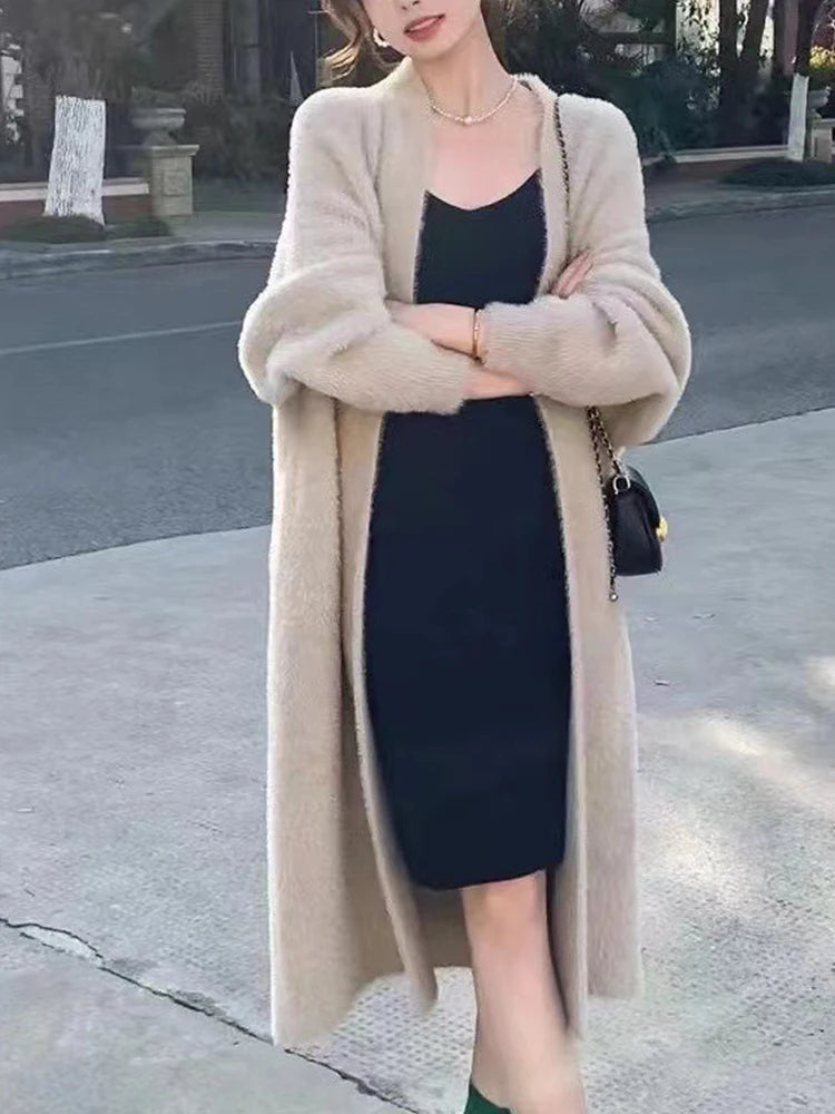 Autumn/Winter Lazy Style Warm Knee Length Thickened Women Cardigan