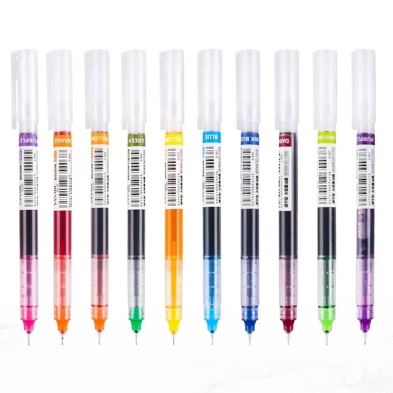 10 Colors Straight liquid Gel Pen Quick-drying Large-capacity Colorful