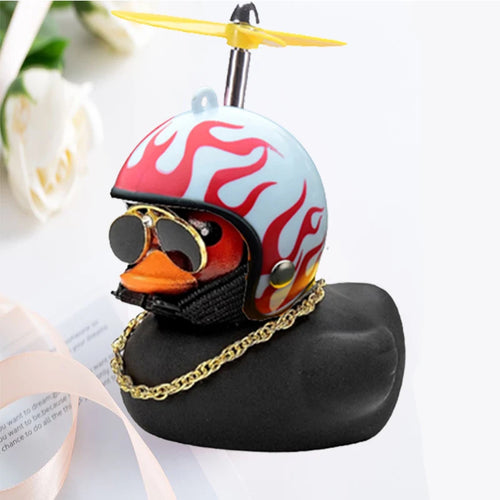Car Duck With Helmet Broken Wind Pendant Small Yellow Duck Road Bike