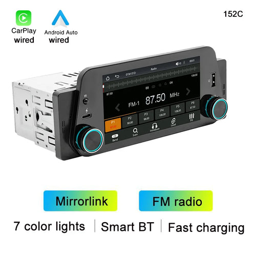 BQCC 1din 5" HD Touch Screen wired/wireless Android Auto carplay Car