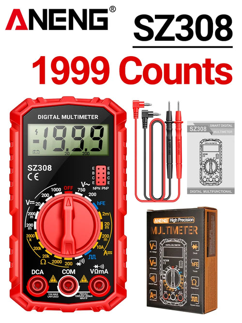 ANENG SZ308 Square Wave Digital Multimeter 1999 Counts HFE Triode
