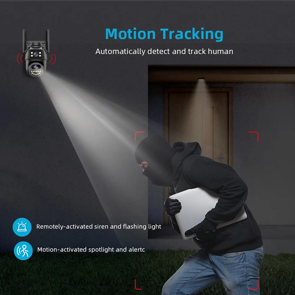 4K HD Dual Lens WIFI Camera 2K Dual Screen PTZ Camera Outdoor Auto