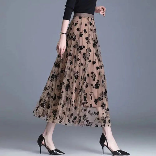 Korean Women Tulle Skirt Fashion Summer Hook Floral Loose Midi Skirt