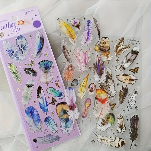 Shimmering 3D Gilding Sticker Set - Dragonfly, Jellyfish & Feather