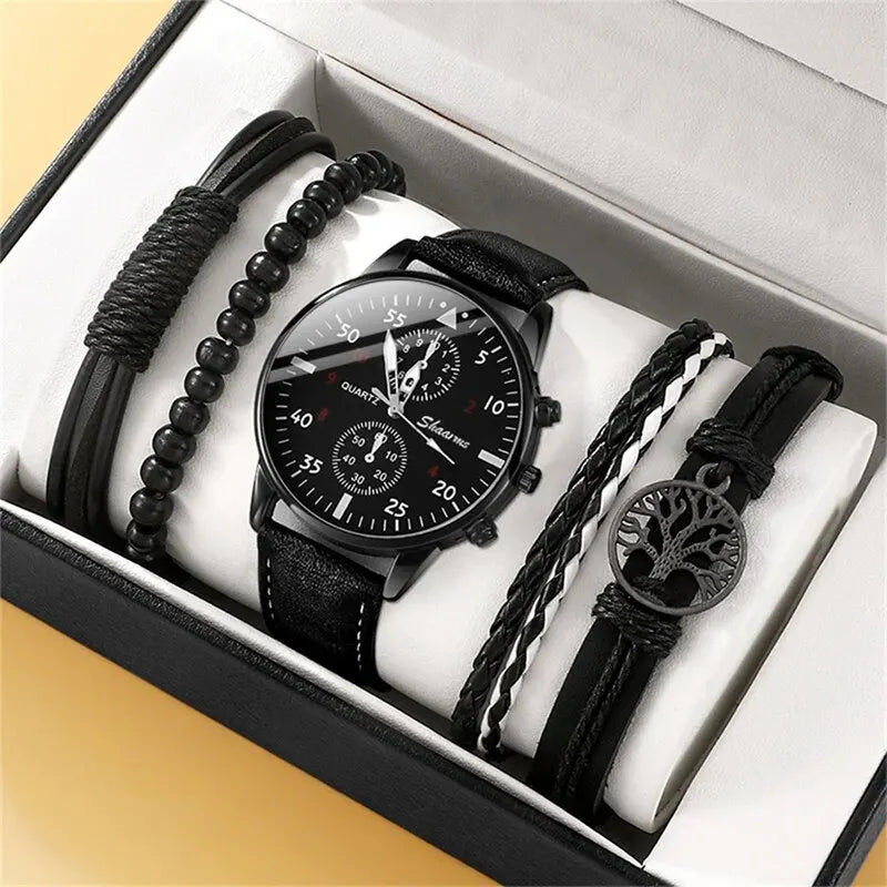 5PCS Set Fashion Mens Sports Watches Man Business Quartz Wristwatch