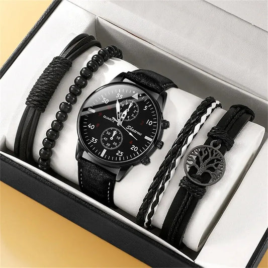 5PCS Set Fashion Mens Sports Watches Man Business Quartz Wristwatch