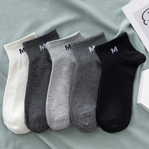 5 Pairs Men Short Socks With Fashionable Versatile Stripes That Absorb