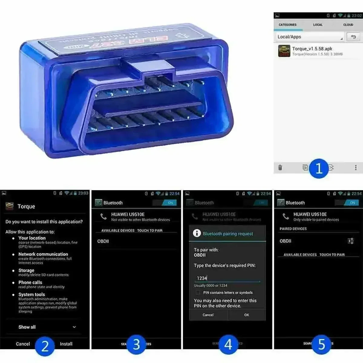 OBD 2 ELM327 Car Detector Bluetooth-compatible Interface V2.1 V1.5