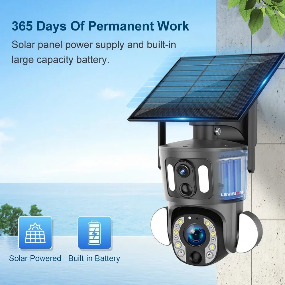 LS VISION 8MP 20X Optical Zoom Dual Screen 4G Sim Solar Camera 4K WiFi