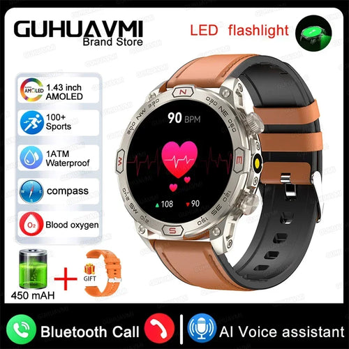 2024 For Xiaomi Outdoor Military Flashlight GPS Smart Watch Man AMOLED
