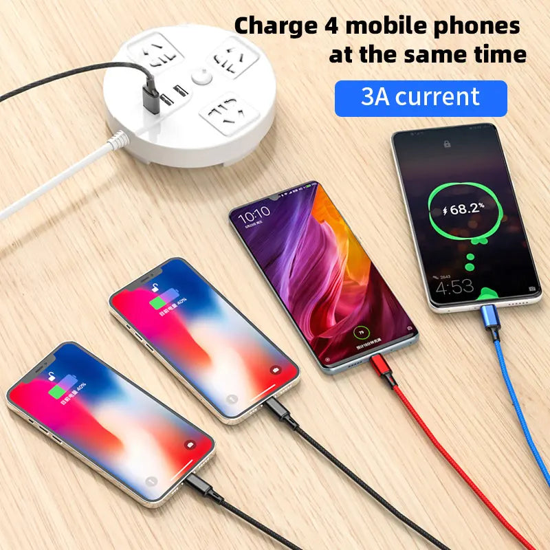 4 In 1/ 3 In 1 Micro USB Type C Fast Charging Cable 3A Quick Charge