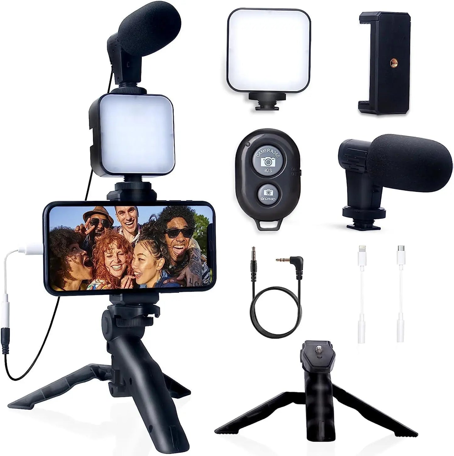 Smartphone Vlogging Kit for iPhone Android with Tripod Mini Microphone