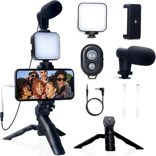 Smartphone Vlogging Kit for iPhone Android with Tripod Mini Microphone