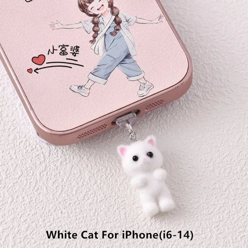 MINISO Resin Plush Cat Phone Dustproof Plug For iPhone Samsung Xiaomi