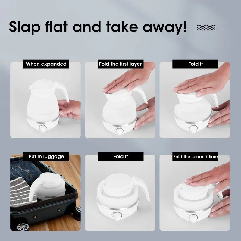 220V 0.6L Mini Folding Kettle Portable Water Heater 600W Silicone