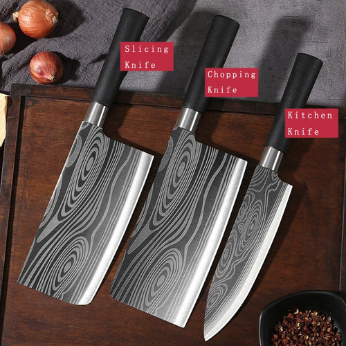 Laser Damascus Pattern Utility Kitchen Knives Scissors Sharpening Rod