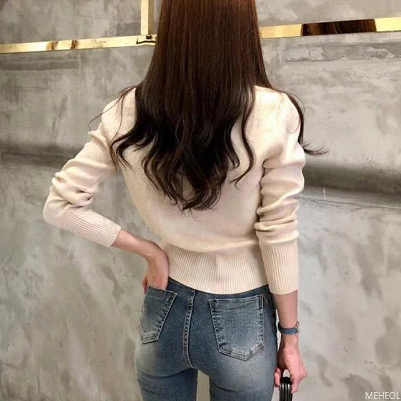 Autumn Long Sleeve Fashion Women Cardigans Sweater Knitted Coat Short