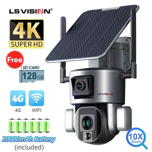 LS VISION 4K 8MP Dual Lens Solar Camera Outdoor 4G/WiFi Dual Screens