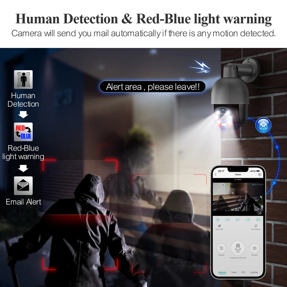Techage 4K 8MP 5MP IP Camera Red-Blue Light Alert Human Detection
