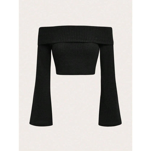 Women Off The Shoulder Flare Long Sleeve Crop Top Fall Spring 2024