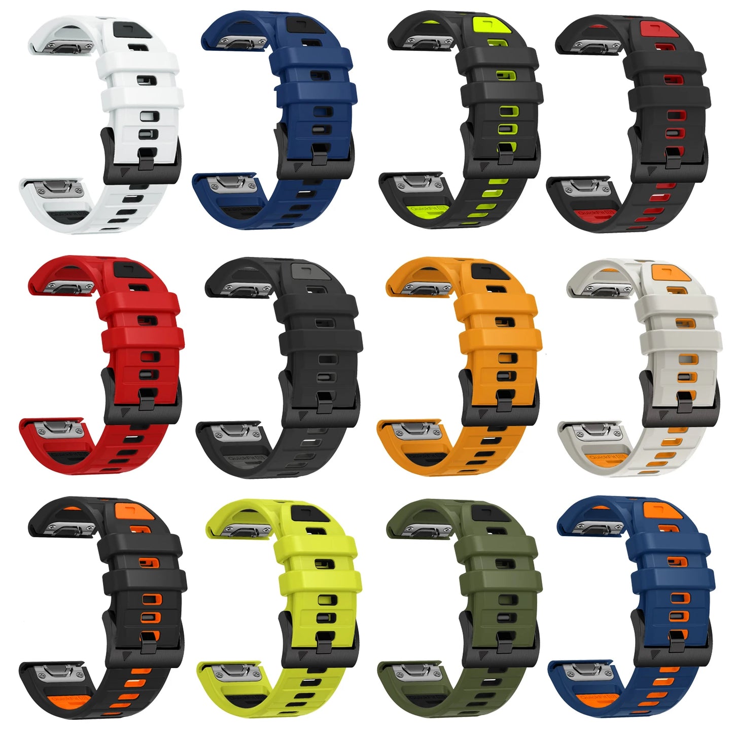 QuickFit 26mm 22mm Two Tone Silicone Strap For Garmin Fenix 8 E 7X 7 6