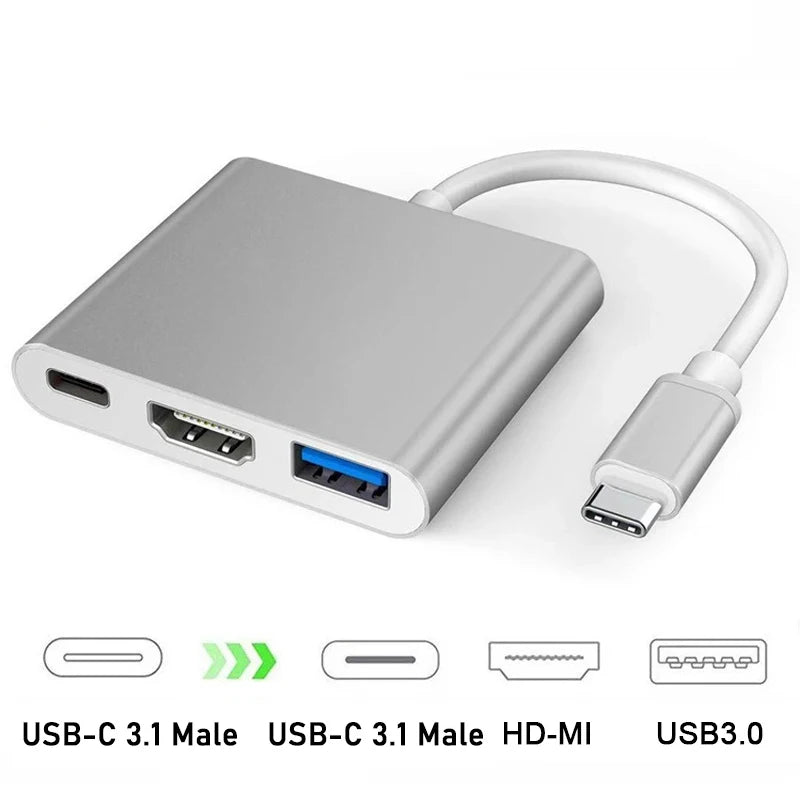 3-in-1 USB C Hub with 100W Power Delivery USB 3.0 4K HDMI-compatible