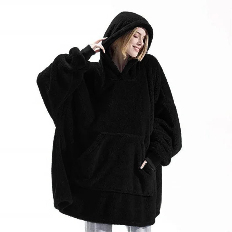 2024 Winter Women Double-faced Fleece Hoodie Blanket Oversize Large