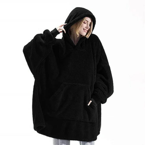 2024 Winter Women Double-faced Fleece Hoodie Blanket Oversize Large