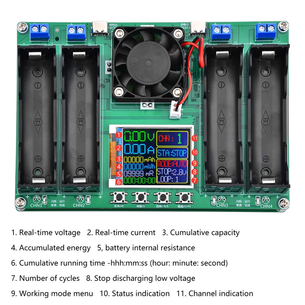 2Ch 4CH LCD Display Battery Capacity Tester MAh MWh Lithium Battery