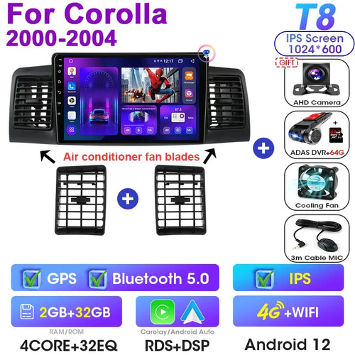 Android 12 Car Radio Qualcomm SM6125 For Toyota Corolla E120 2000 -