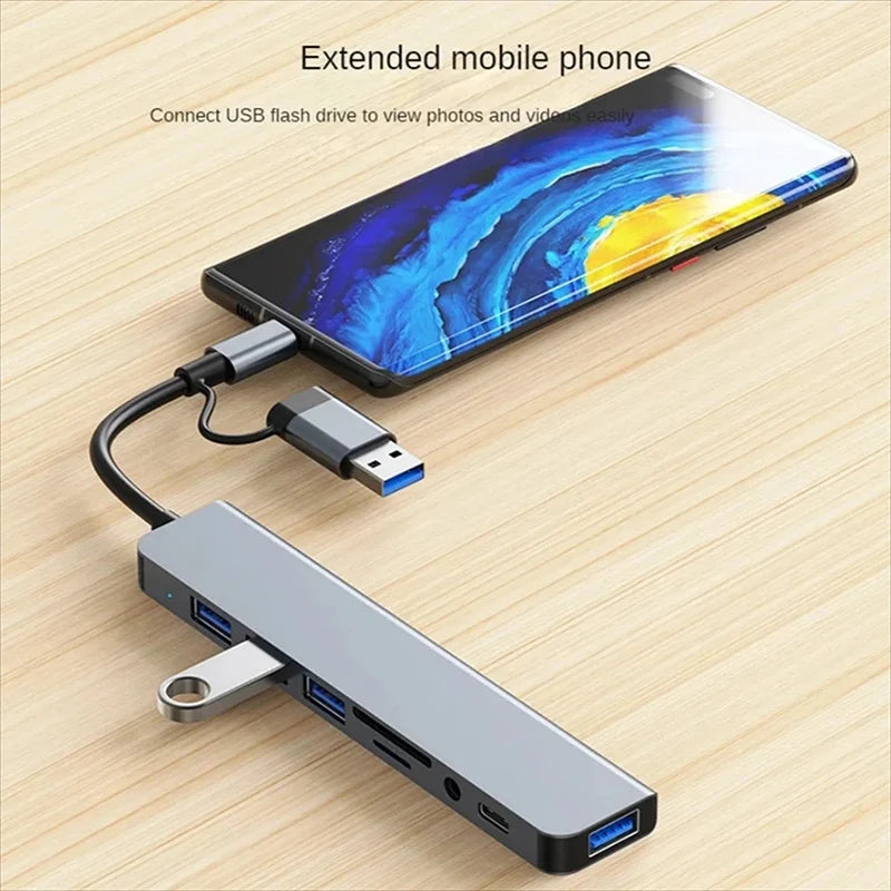 USB C Hub USB Splitter 8 in 1 USB Extender with 4 USB Port 1 USBC Port