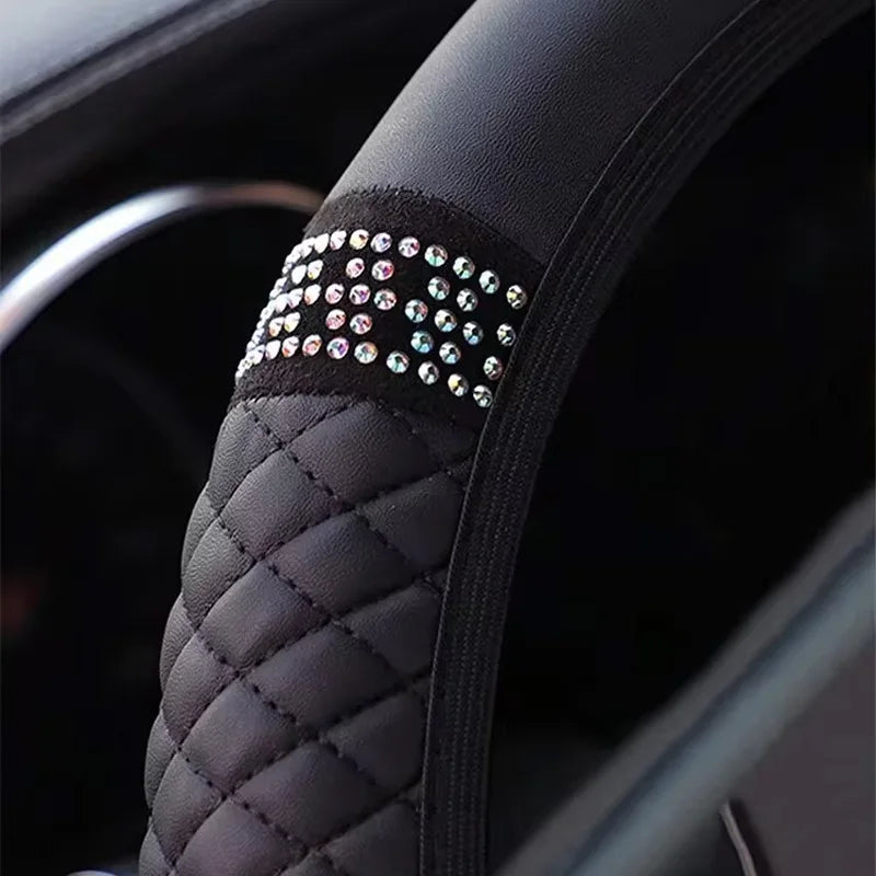 Car steering wheel cover without inner ring PU leather embroidery