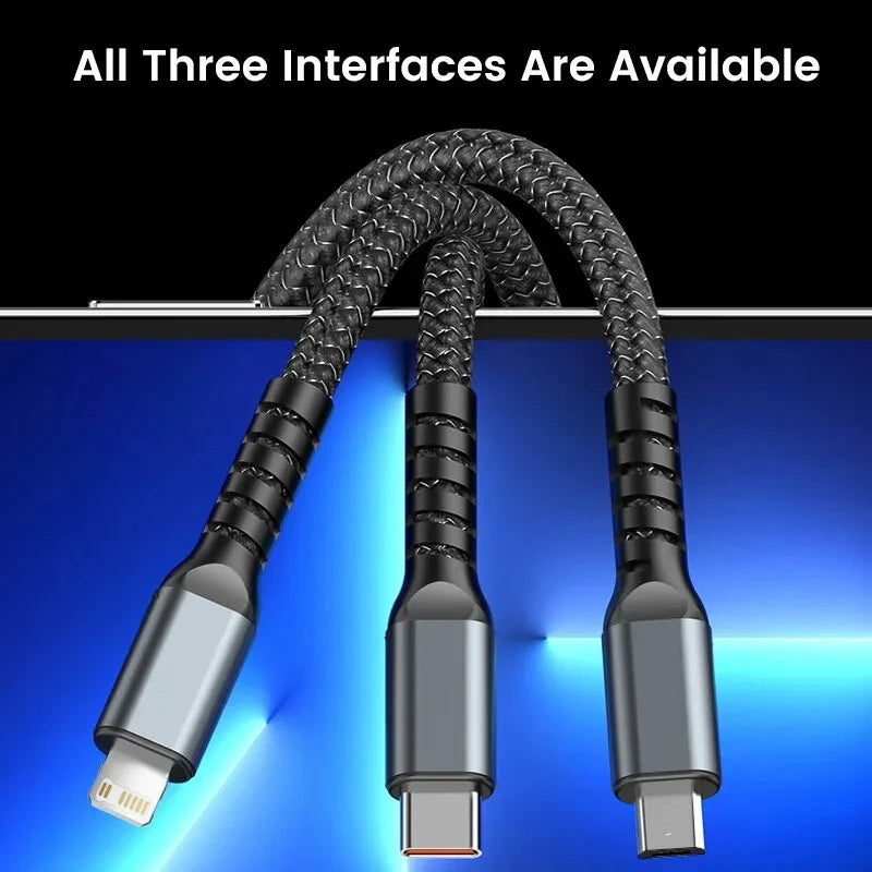 100/66W 3 in 1 Cable Micro USB Type C Cable for iPhone 15 14 13 Pro