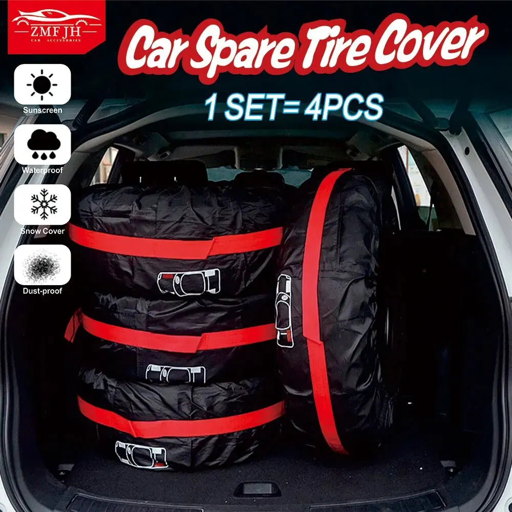 AD Universal 4Pcs Spare Tire Cover Case Polyester Car Tyre Storage