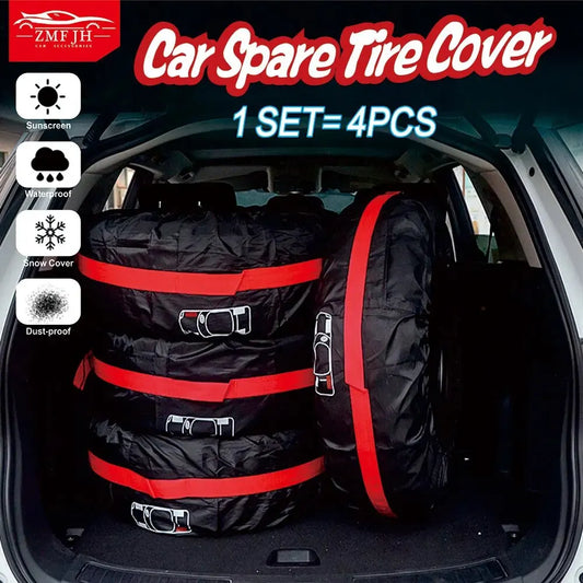 AD Universal 4Pcs Spare Tire Cover Case Polyester Car Tyre Storage