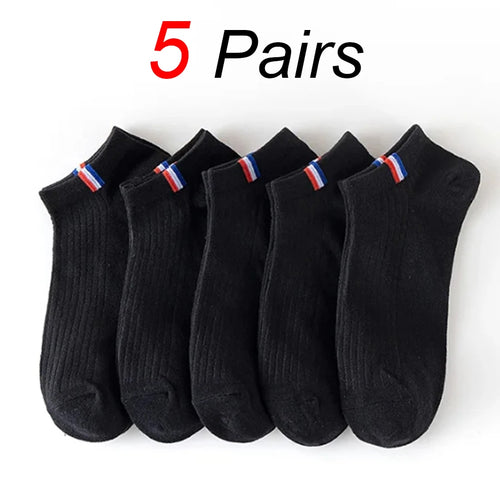 5 Pairs Men Short Socks With Fashionable Versatile Stripes That Absorb