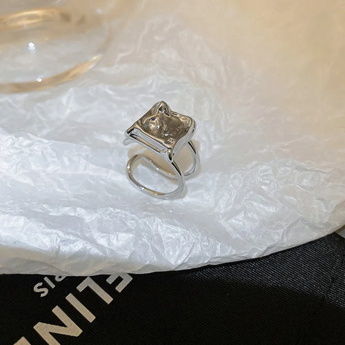 INS Minimalist Silver Color Irregular Wrinkled Surface Finger Rings