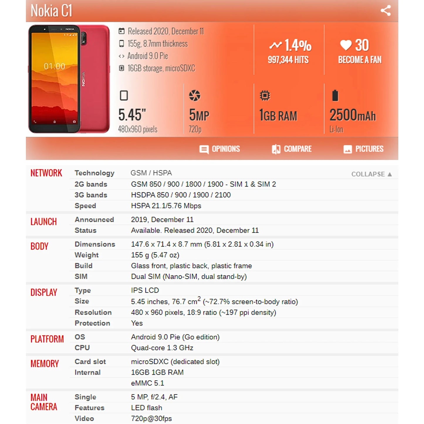 For Nokia C1 TA-1165 LCD Display Touch Screen Digitizer Assembly