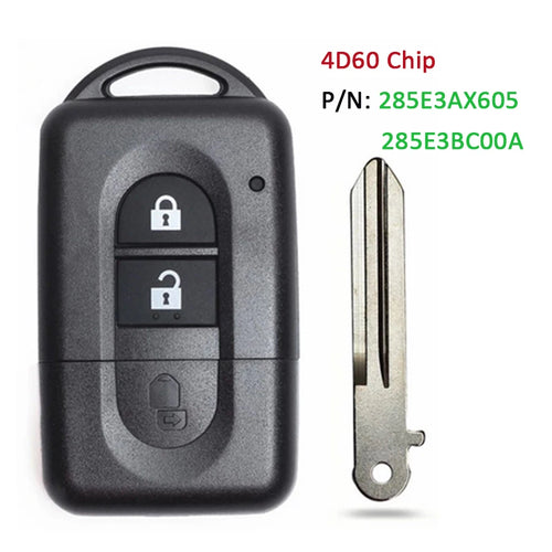 DIYKEY 2 Buttons Keyless Remote Key 433MHz PCF7936 Chip For Nissan