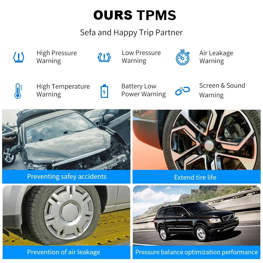 Intelligent TPMS Solar Tyre Pressure Monitoring System Parking Sensors