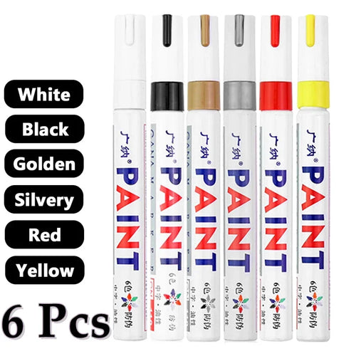 6 Pcs Colorful Permanent Paint Marker Waterproof White Markers tire