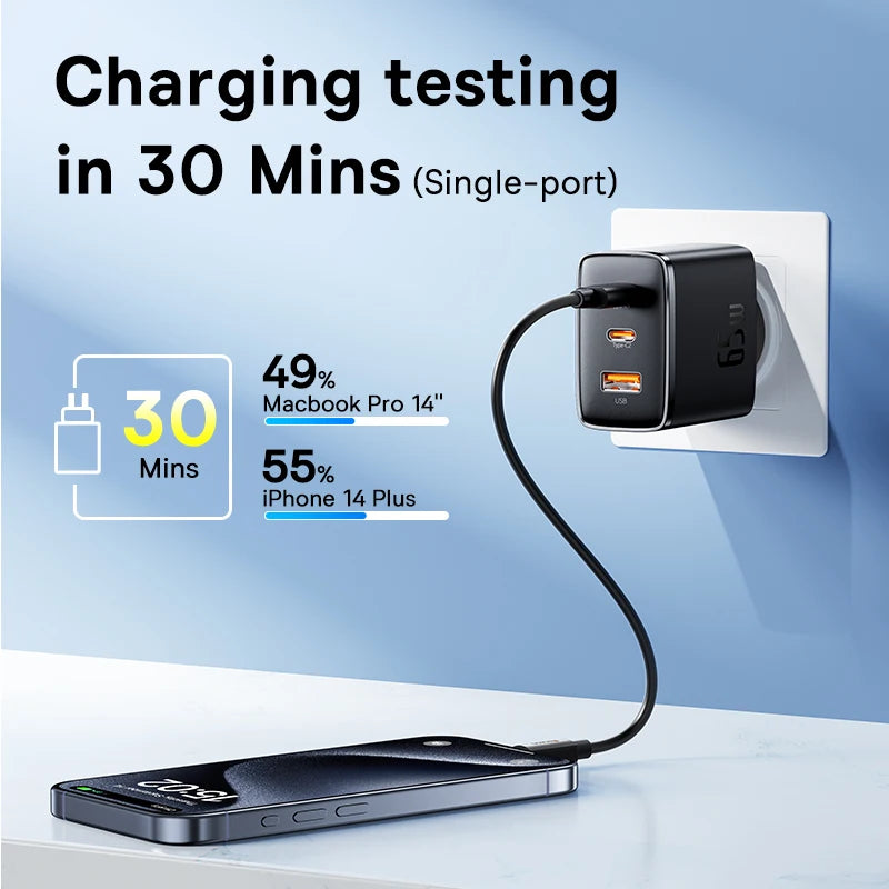 Baseus 65W GaN Charger PD Charge Type C USB Charger Support QC PPS