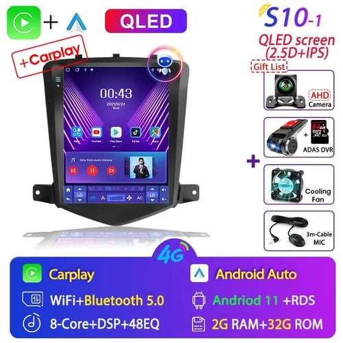 For Chevrolet Cruze 2008-2014 Carplay Android 12 Car Radio Multimedia