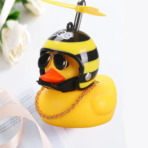 Car Duck With Helmet Broken Wind Pendant Small Yellow Duck Road Bike