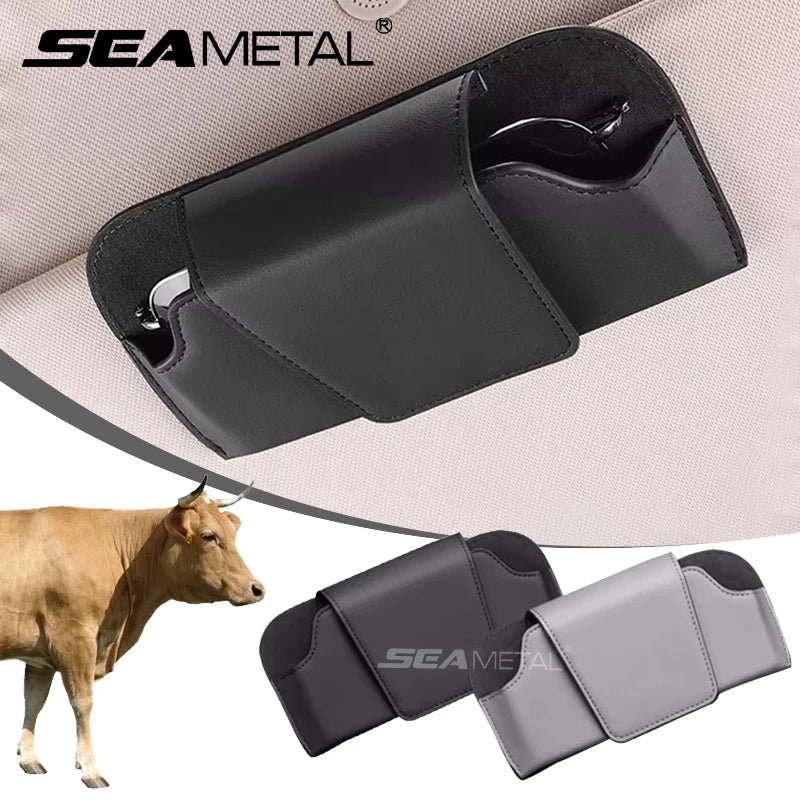 SEAMETAL Cowhide Sun Visor Glasses Holder Premium Leather