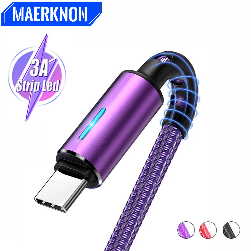 LED USB C Cable Fast Charging TYPE-C  Cable 0.25m 1.2m 2m For Samsung