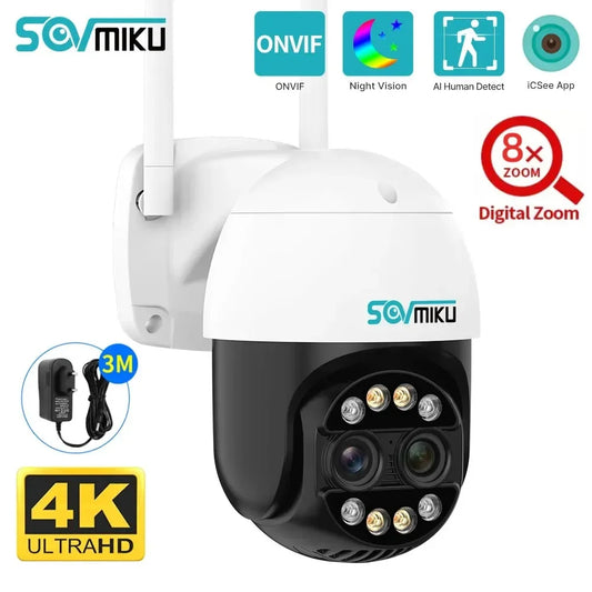 8MP 4K Smart PTZ IP Camera WiFi Surveillance Camera Dual Lens 2.8+12mm