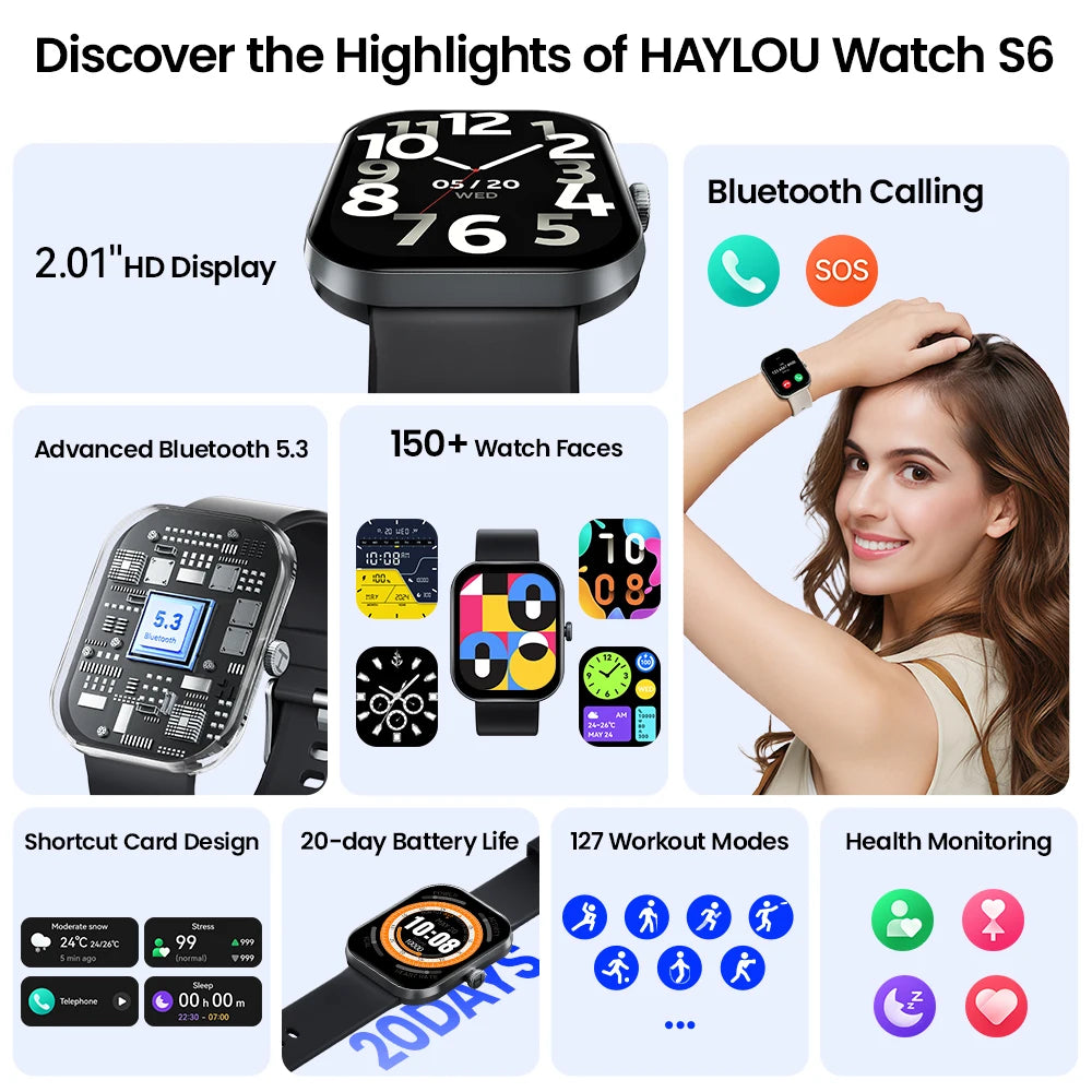 HAYLOU Watch S6 Smartwatch 2.01" HD Display Smart Watch Bluetooth