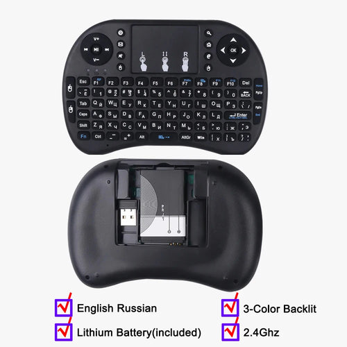 3-Color Backlit I8 Mini Wireless Keyboard 2.4GHz Air Mouse English